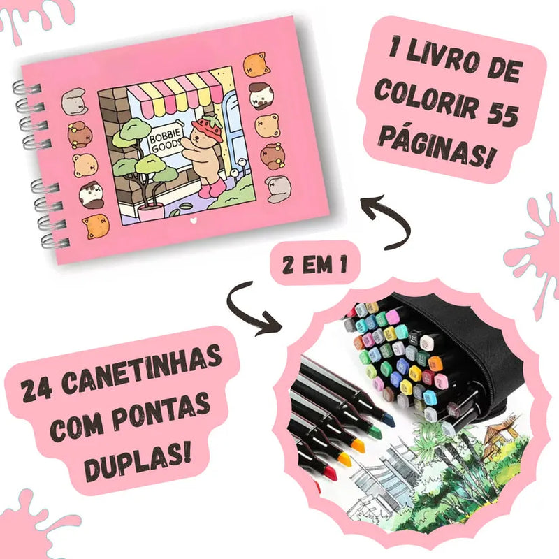 Kit Livro Colorir Bobbie Goods + Canetinhas Coloridas
