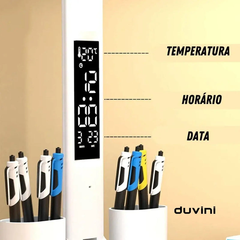 Luminária de Mesa LED com Relógio + Porta Canetas + Frete Grátis + Bônus + Descontos