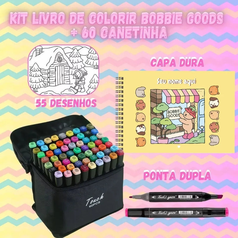 Kit Livro Colorir Bobbie Goods + Canetinhas Coloridas